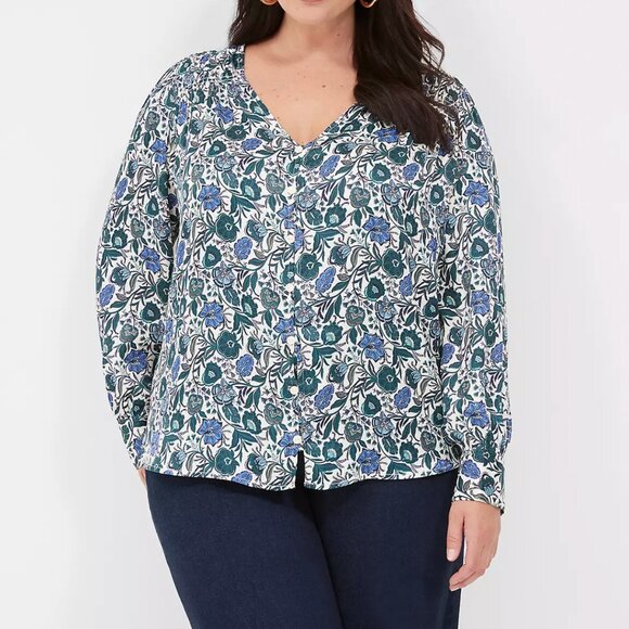 Lane Bryant Tops - Lane Bryant 18/20‎ Ruched Floral Button-Front Knit & Woven Blouse Top Plus 1X